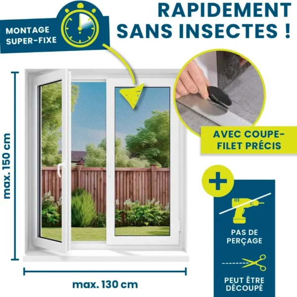 Moustiquaire magnétique aimantée pour fenêtre (150x130cm max) – Image 6