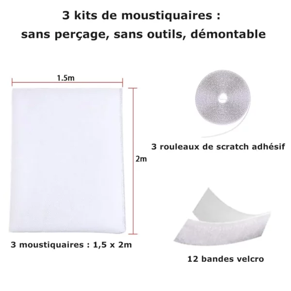 3 moustiquaires pour fenêtre adhésives (150 x 200 cm max) – Image 4